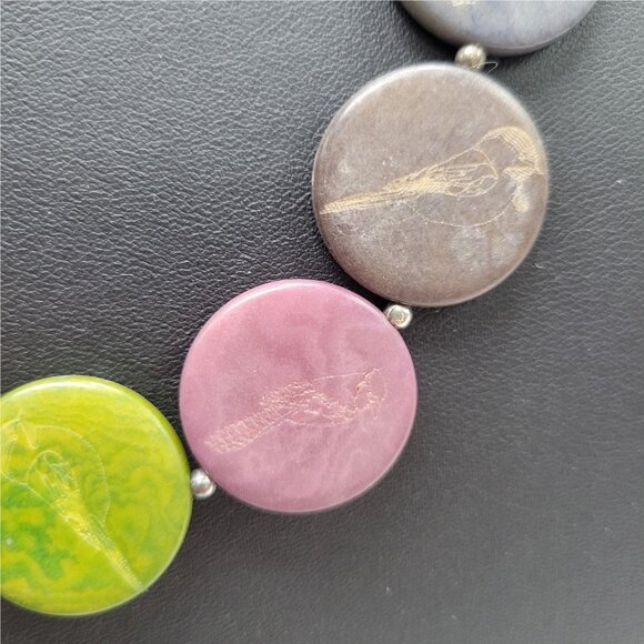 Leju Handmade Necklace Vegan Vegetable Ivory Engraved Bird 18" Earth-Tone Round - Picture 5 of 10